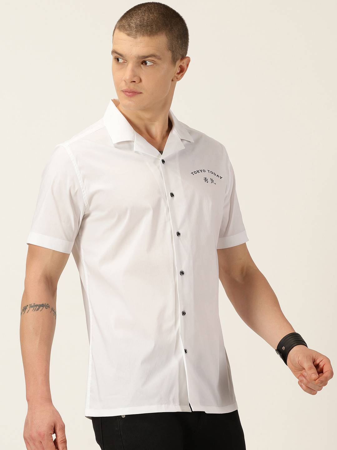 Thomas Scott Men Classic Slim Fit Cuban Collar Cotton Casual Shirt