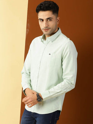 Thomas Scott Men Green Smart Slim Fit Opaque Casual Shirt