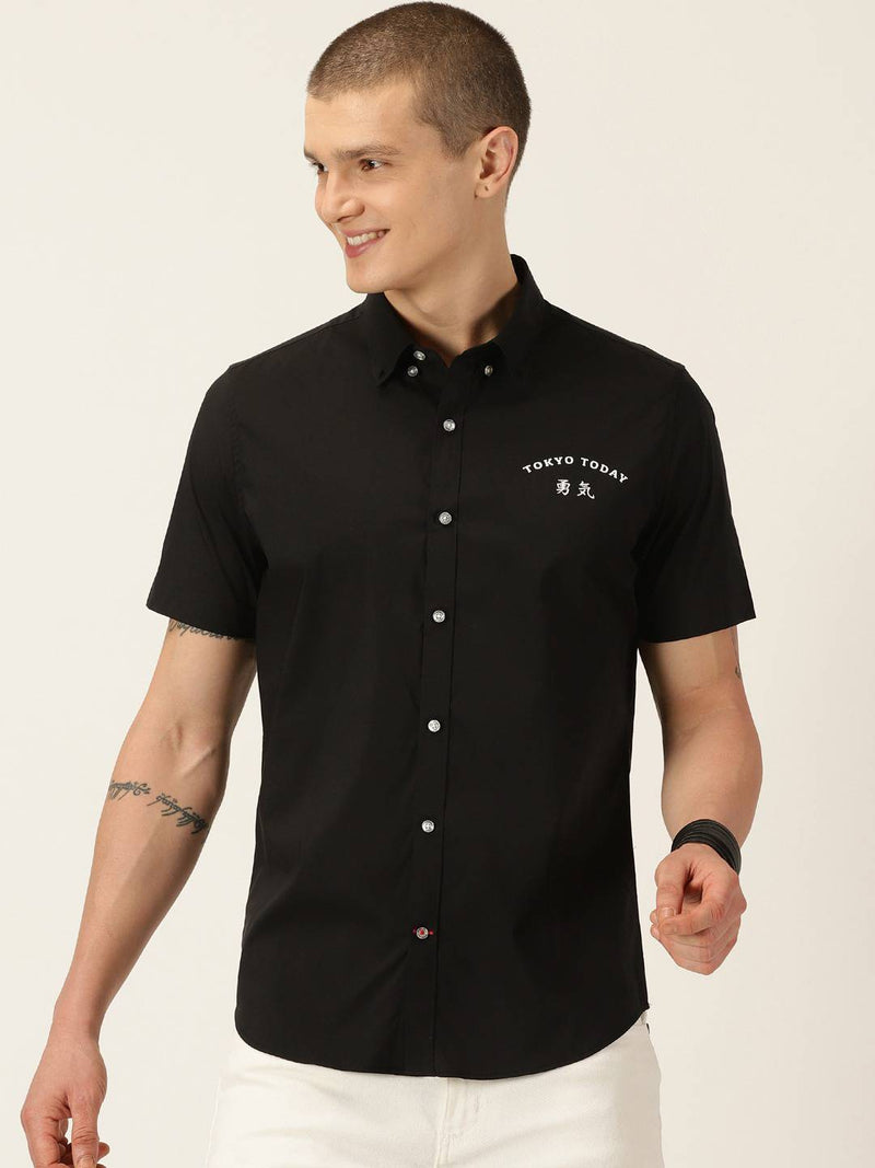 Thomas Scott Men Classic Slim Fit Button-Down Collar Casual Shirt