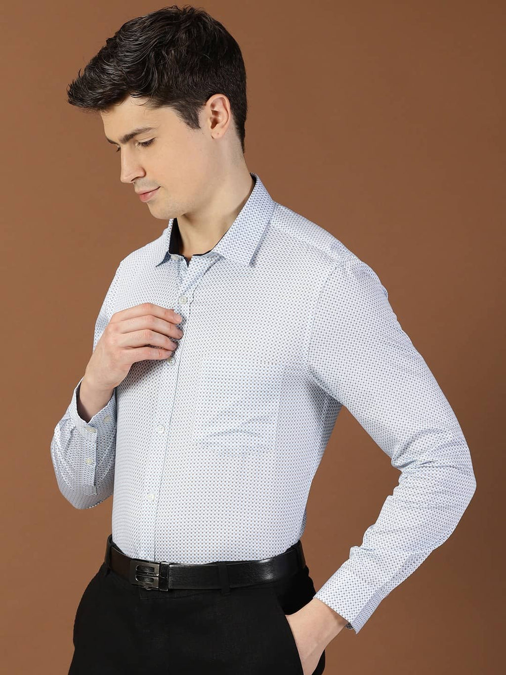 Thomas Scott Men Classic Slim Fit Micro Ditsy Printed Cotton Formal Shirt