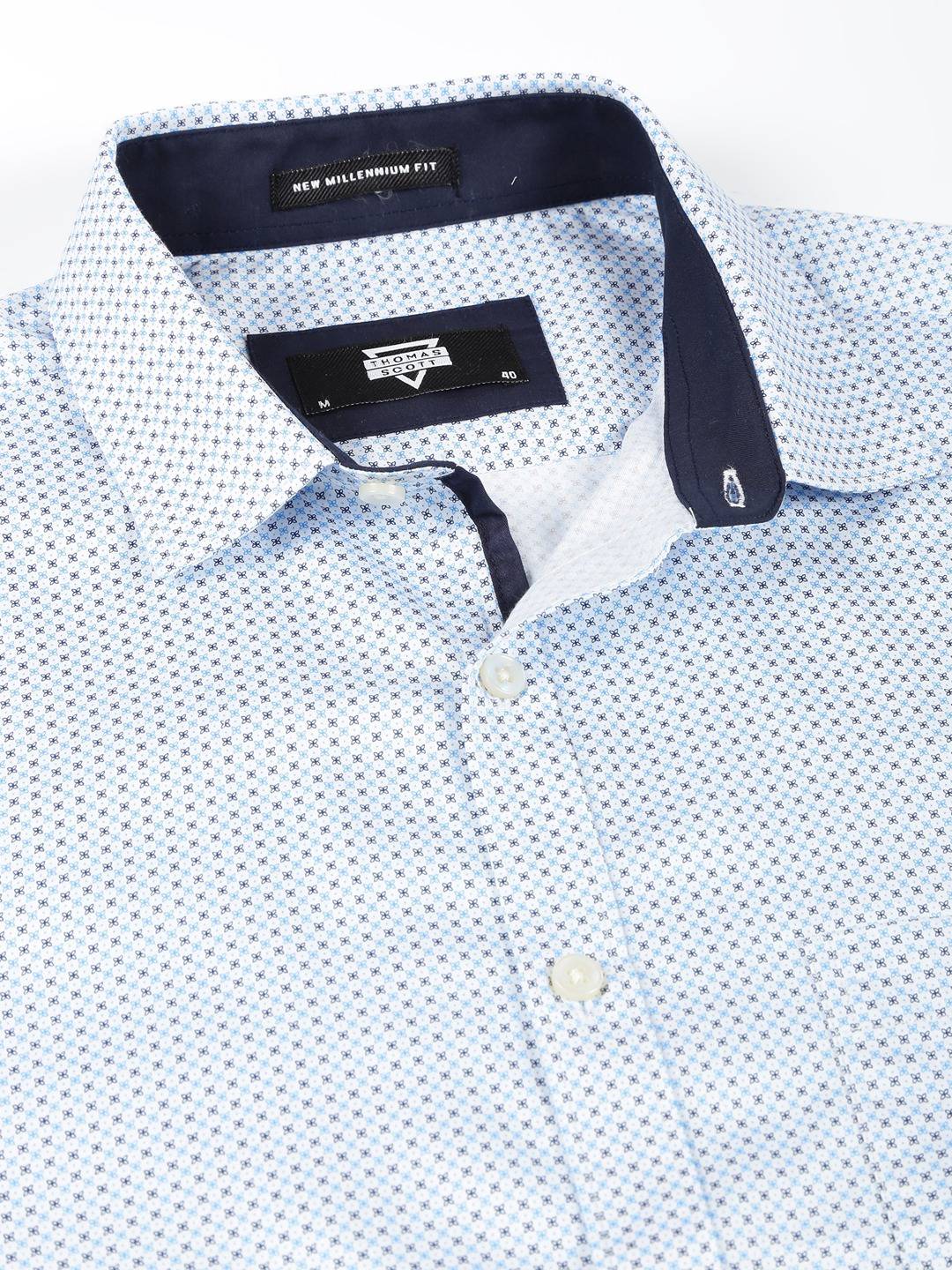Thomas Scott Men Classic Slim Fit Micro Ditsy Printed Cotton Formal Shirt