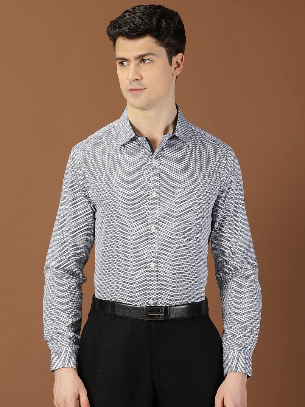 Thomas Scott Men Classic Slim Fit Micro Ditsy Printed Cotton Formal Shirt