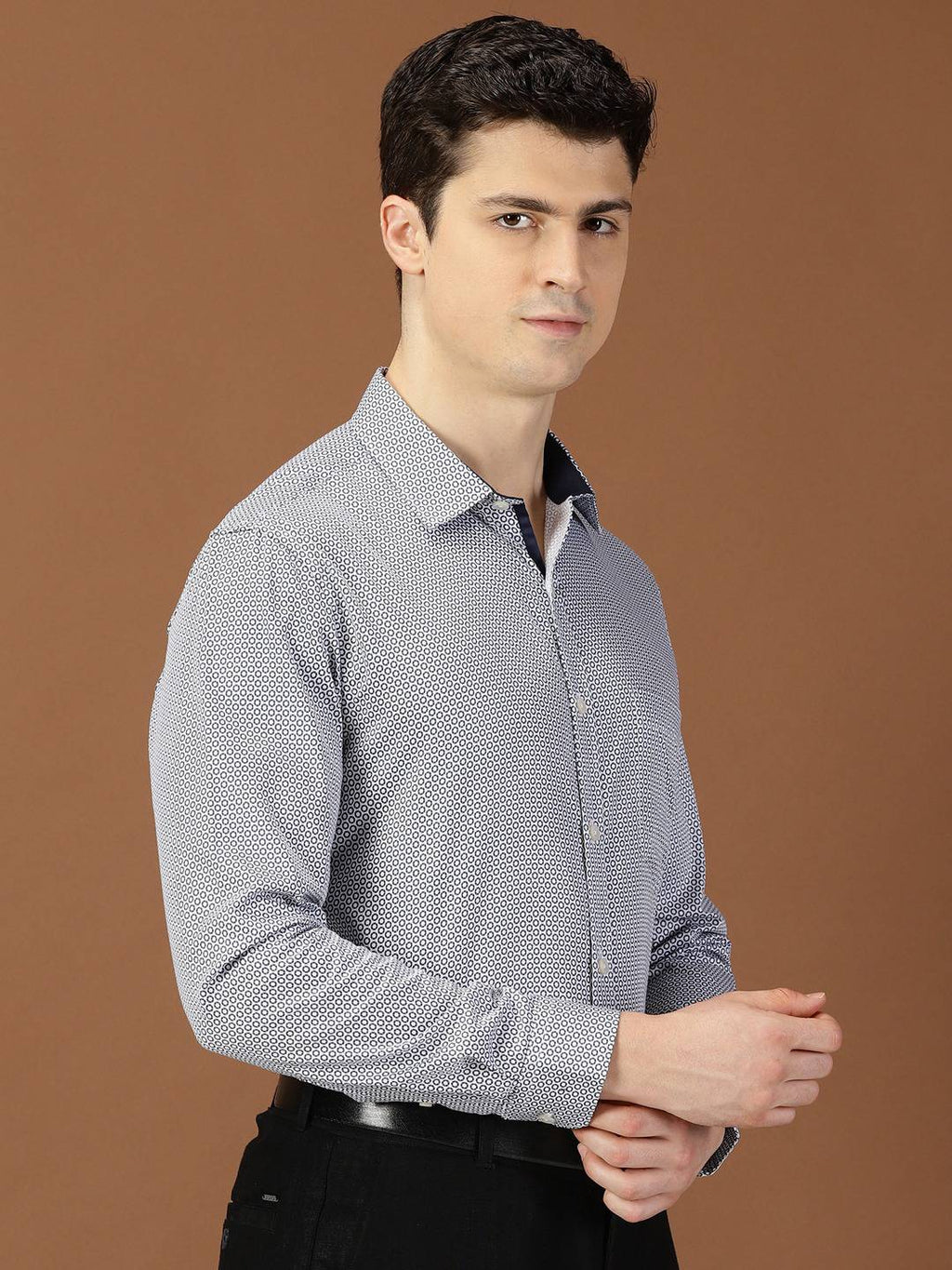 Thomas Scott Men Classic Slim Fit Micro Ditsy Printed Cotton Formal Shirt