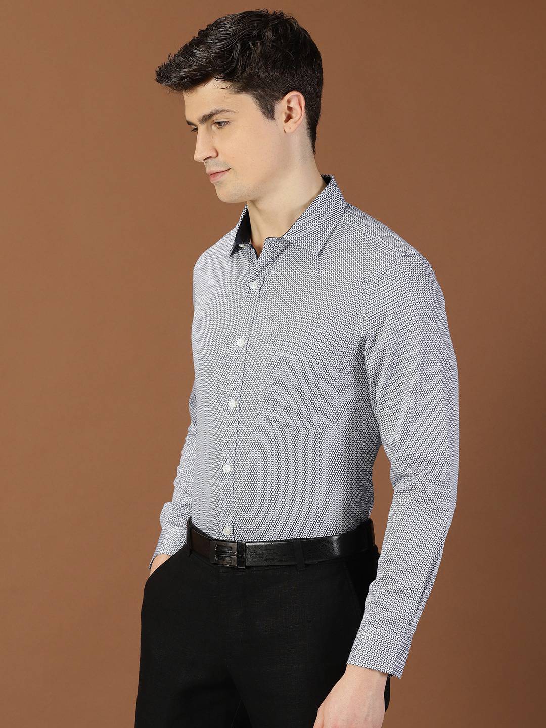 Thomas Scott Men Classic Slim Fit Micro Ditsy Printed Cotton Formal Shirt
