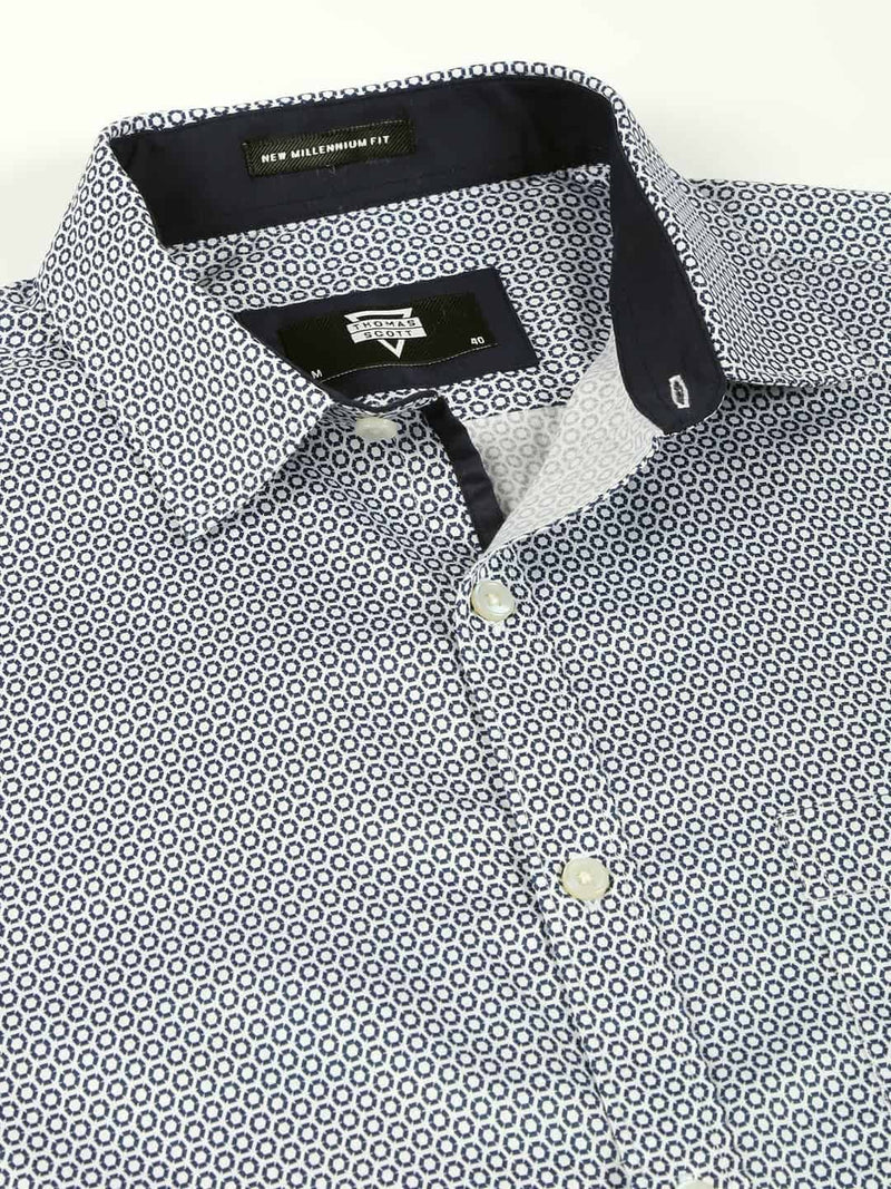 Thomas Scott Men Classic Slim Fit Micro Ditsy Printed Cotton Formal Shirt