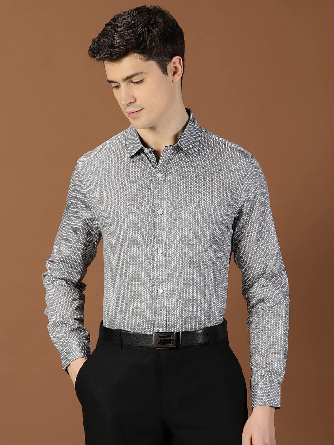 Thomas Scott Men Classic Slim Fit Micro Ditsy Printed Cotton Formal Shirt