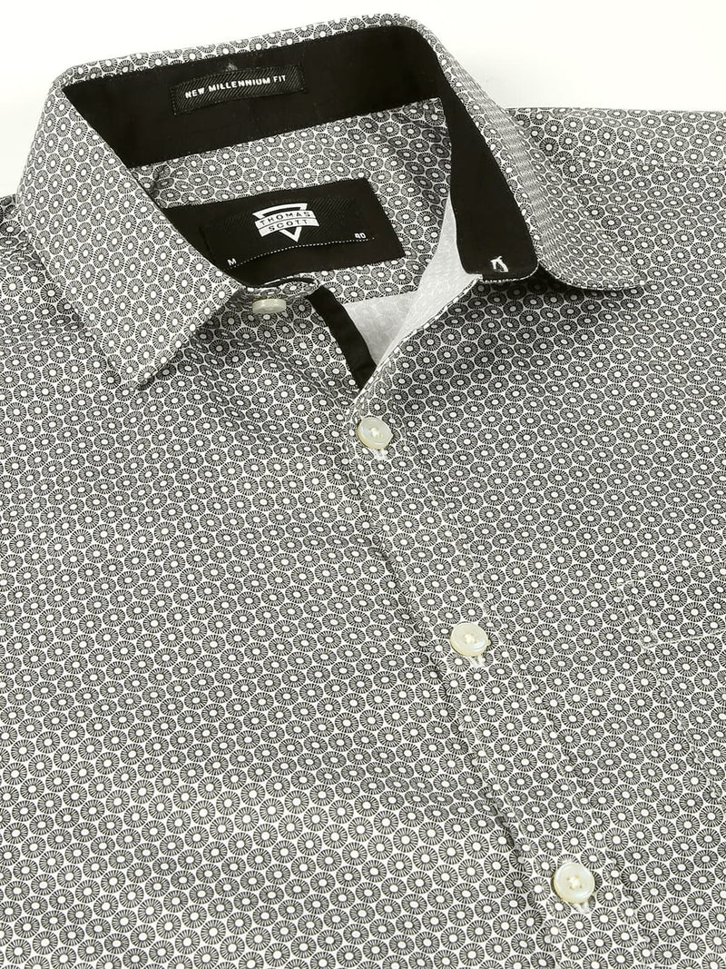 Thomas Scott Men Classic Slim Fit Micro Ditsy Printed Cotton Formal Shirt