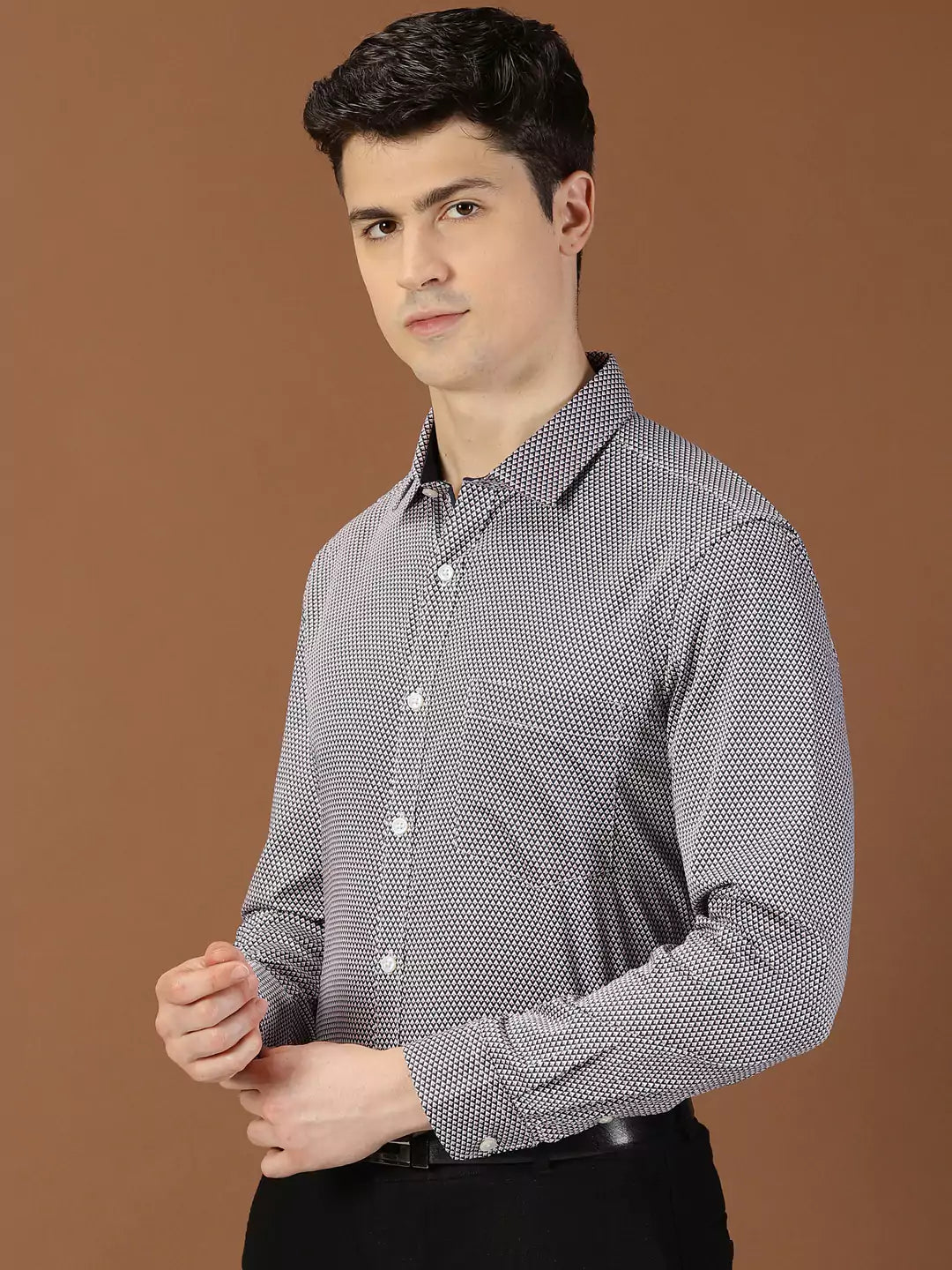 Thomas Scott Men Classic Slim Fit Micro Ditsy Printed Cotton Formal Shirt