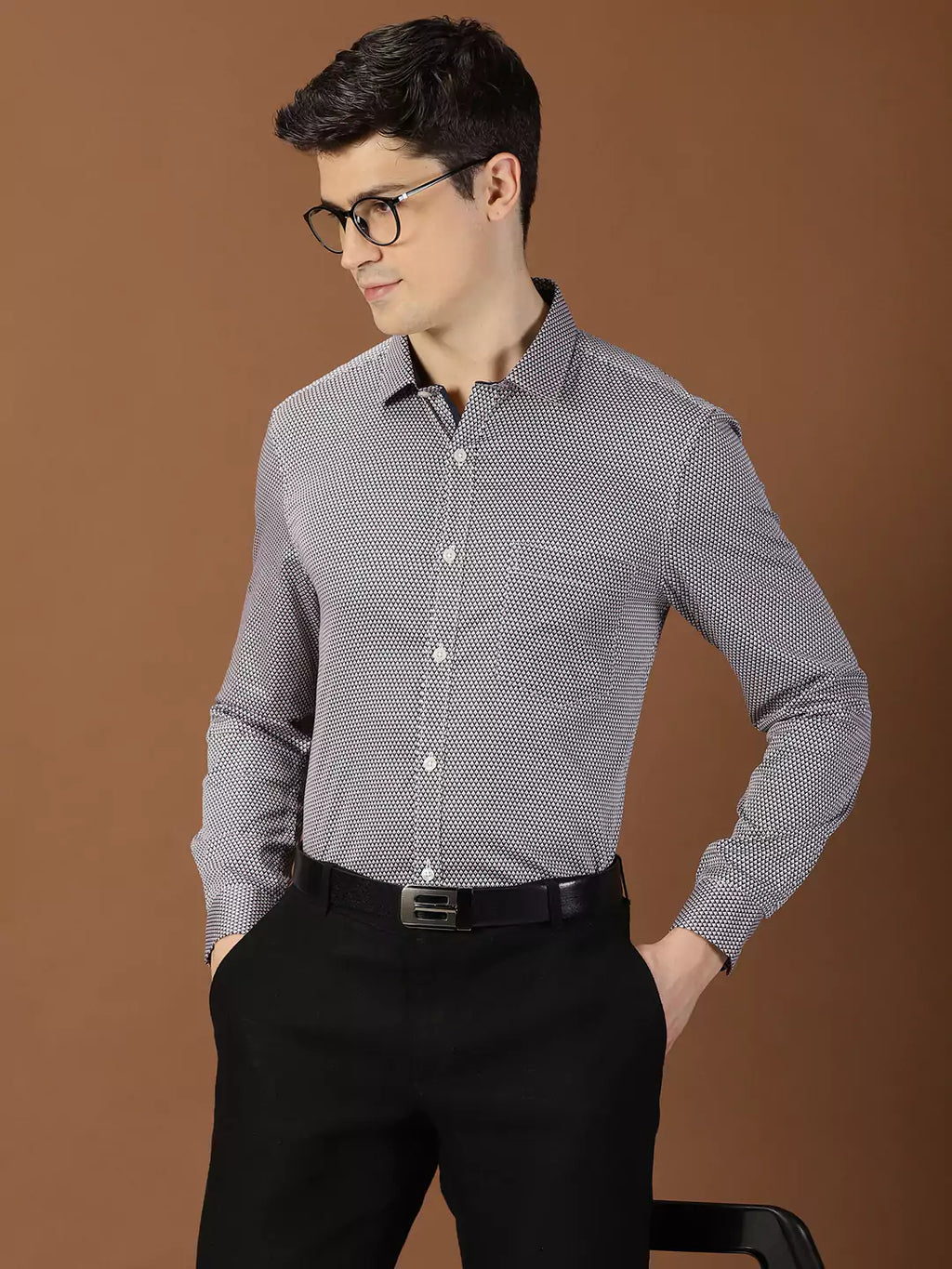 Thomas Scott Men Classic Slim Fit Micro Ditsy Printed Cotton Formal Shirt