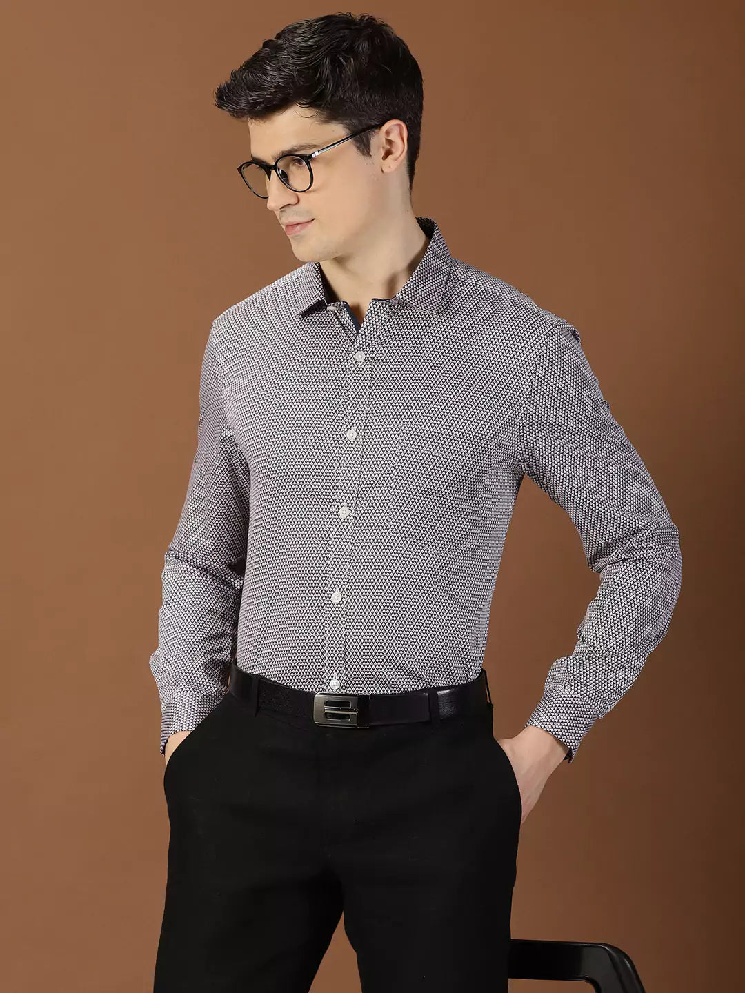 Thomas Scott Men Classic Slim Fit Micro Ditsy Printed Cotton Formal Shirt