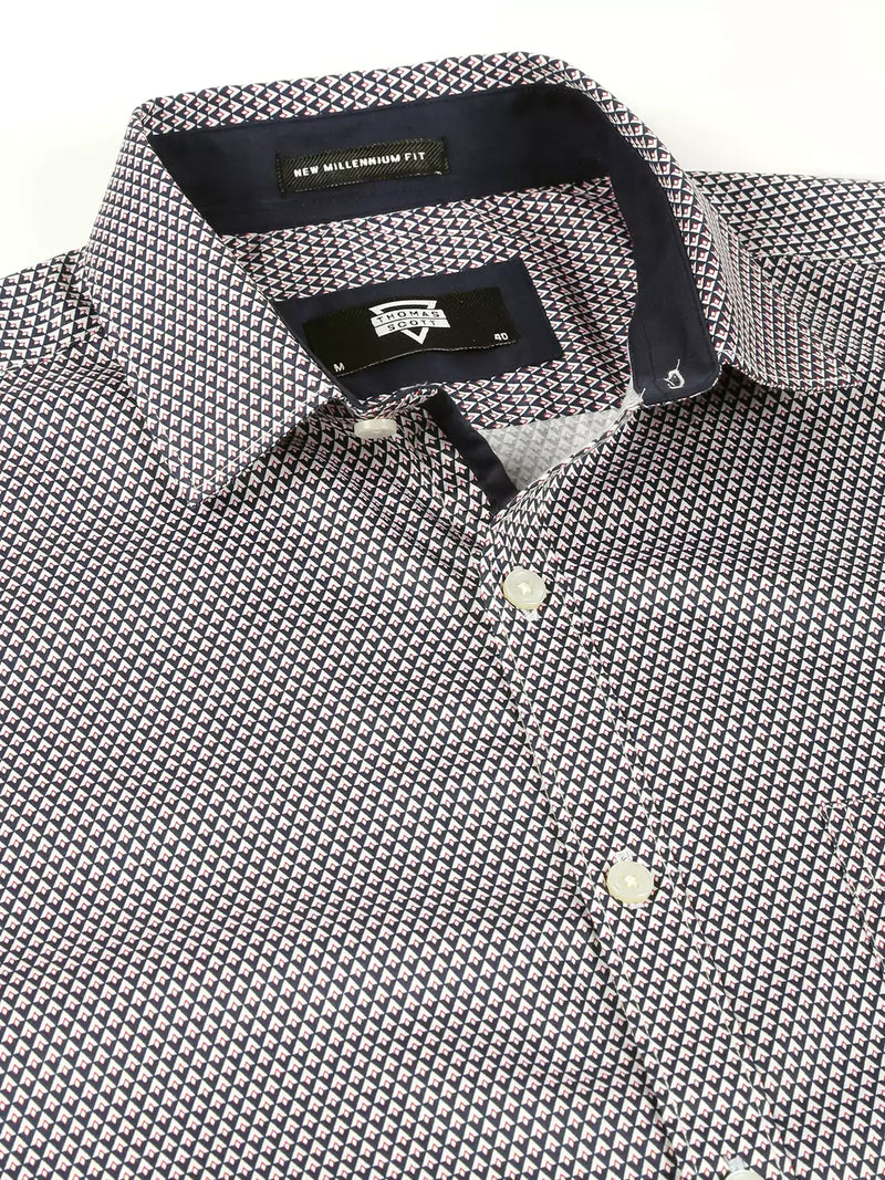 Thomas Scott Men Classic Slim Fit Micro Ditsy Printed Cotton Formal Shirt