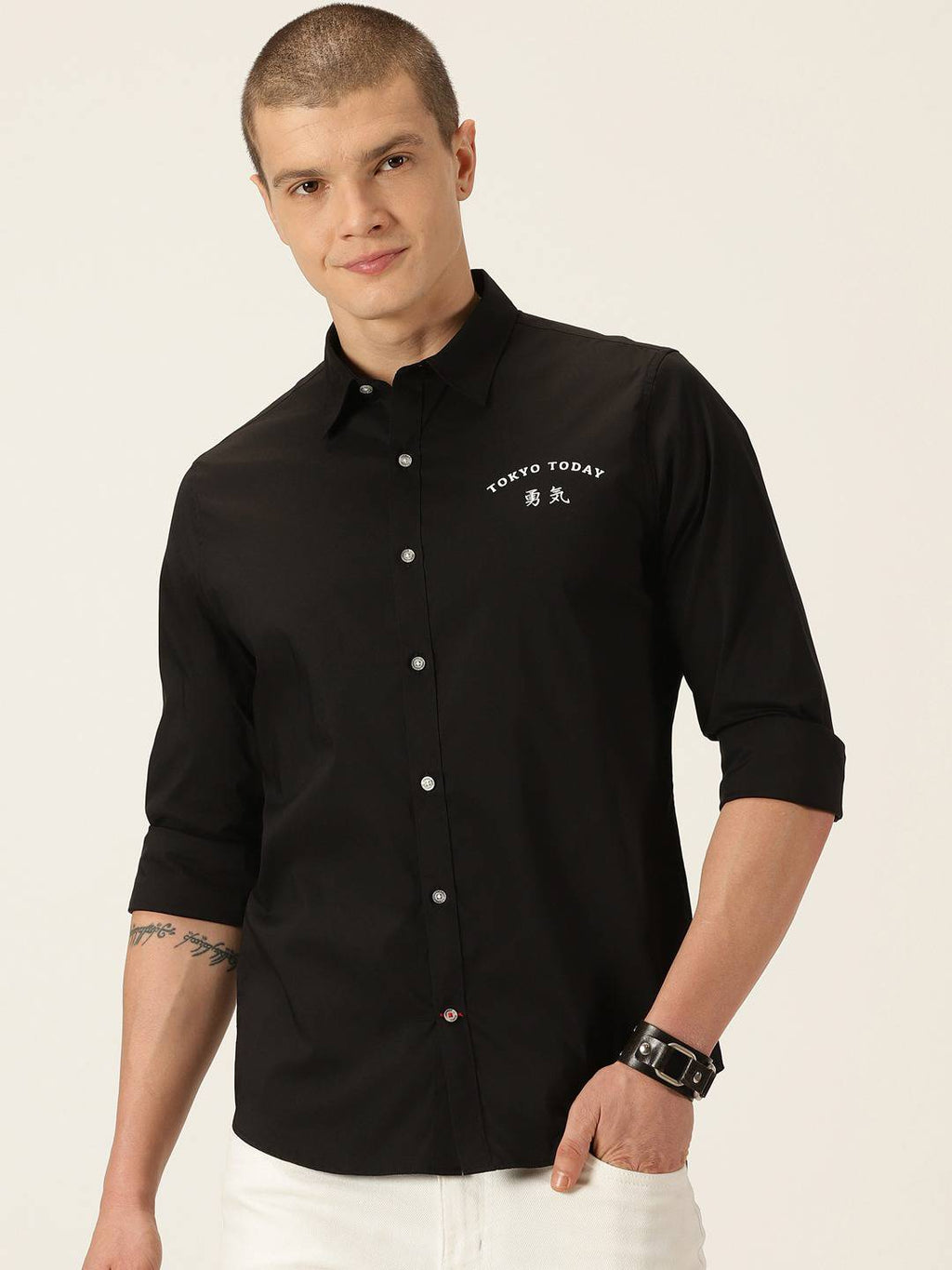 Thomas Scott Men Classic Slim Fit Spread Collar Long Sleeve Casual Shirt