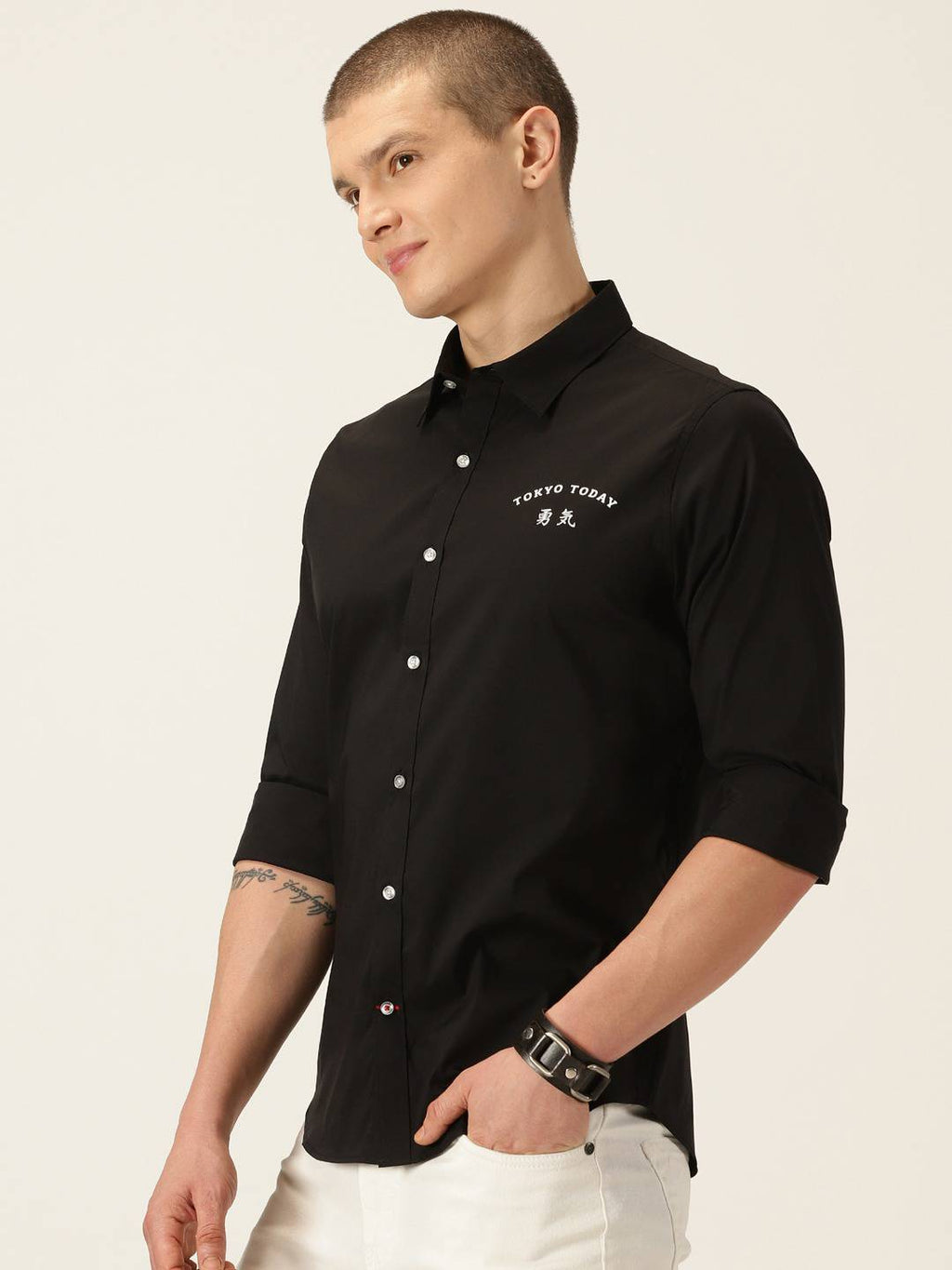Thomas Scott Men Classic Slim Fit Spread Collar Long Sleeve Casual Shirt