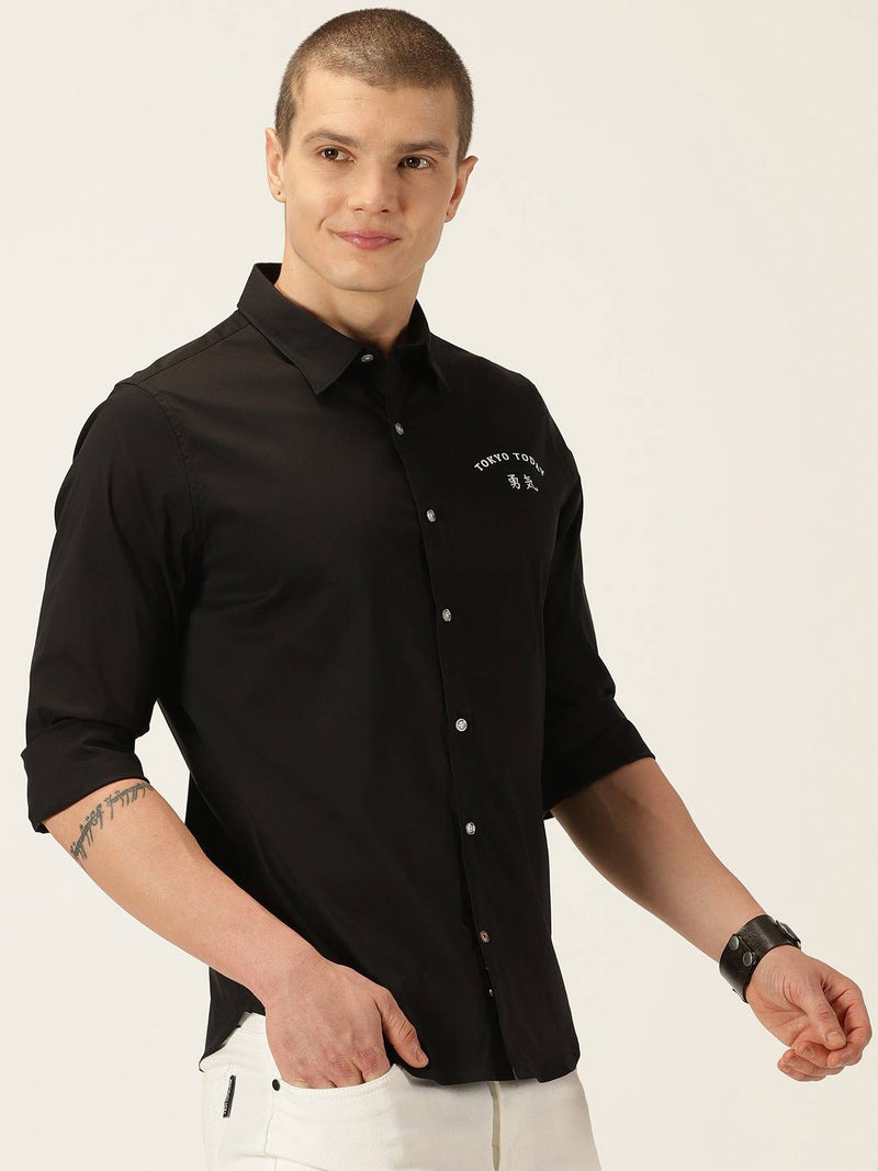 Thomas Scott Men Classic Slim Fit Spread Collar Long Sleeve Casual Shirt