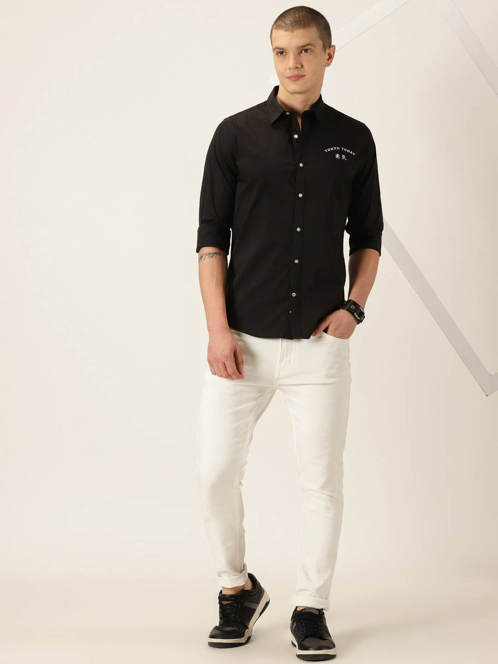 Thomas Scott Men Classic Slim Fit Spread Collar Long Sleeve Casual Shirt