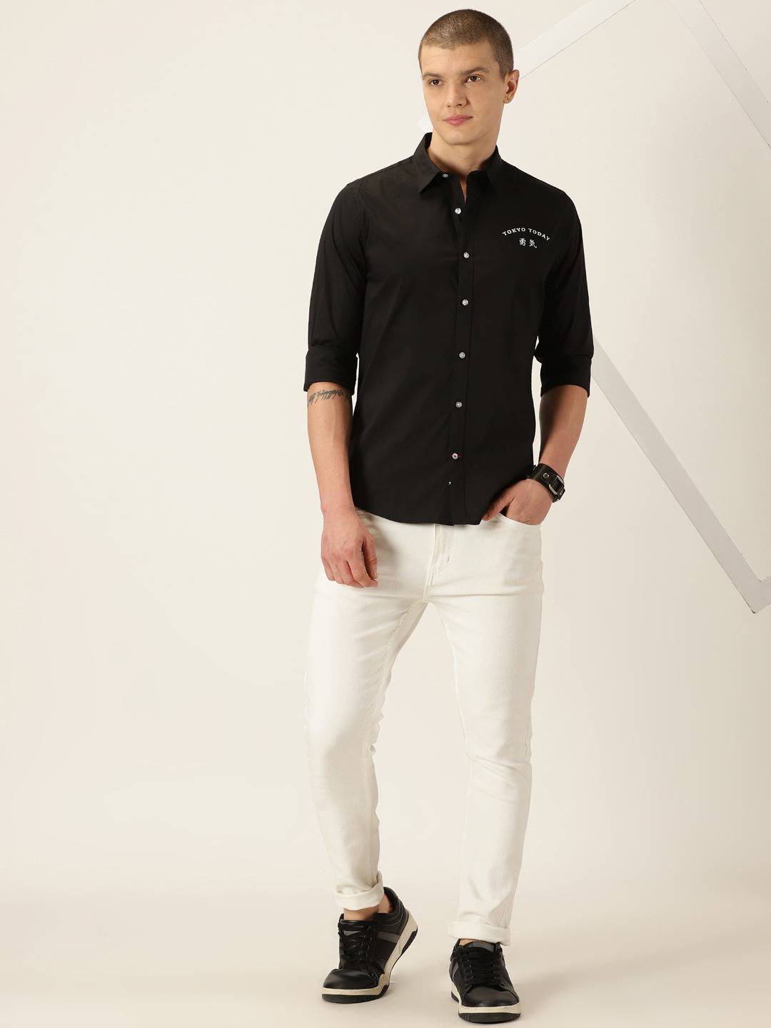Thomas Scott Men Classic Slim Fit Spread Collar Long Sleeve Casual Shirt