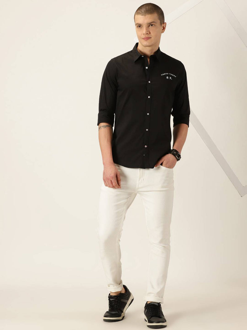 Thomas Scott Men Classic Slim Fit Spread Collar Long Sleeve Casual Shirt