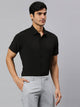 Black Classic Slim Fit 4 Way Stretch Spread Collar Casual Shirt For Men