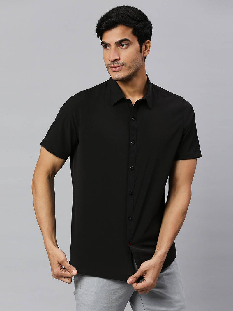 Thomas Scott Men Classic Slim Fit 4 Way Stretch Spread Collar Casual Shirt