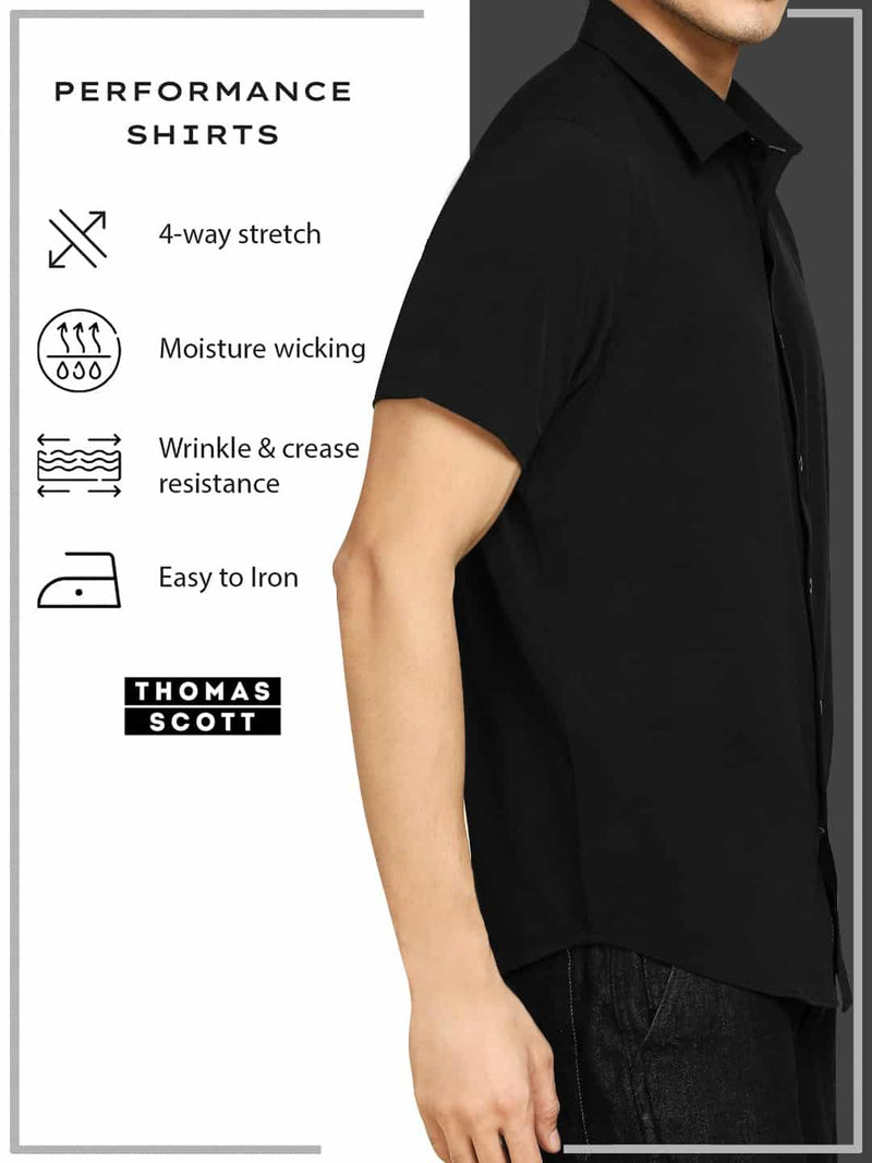 Thomas Scott Men Classic Slim Fit 4 Way Stretch Spread Collar Casual Shirt