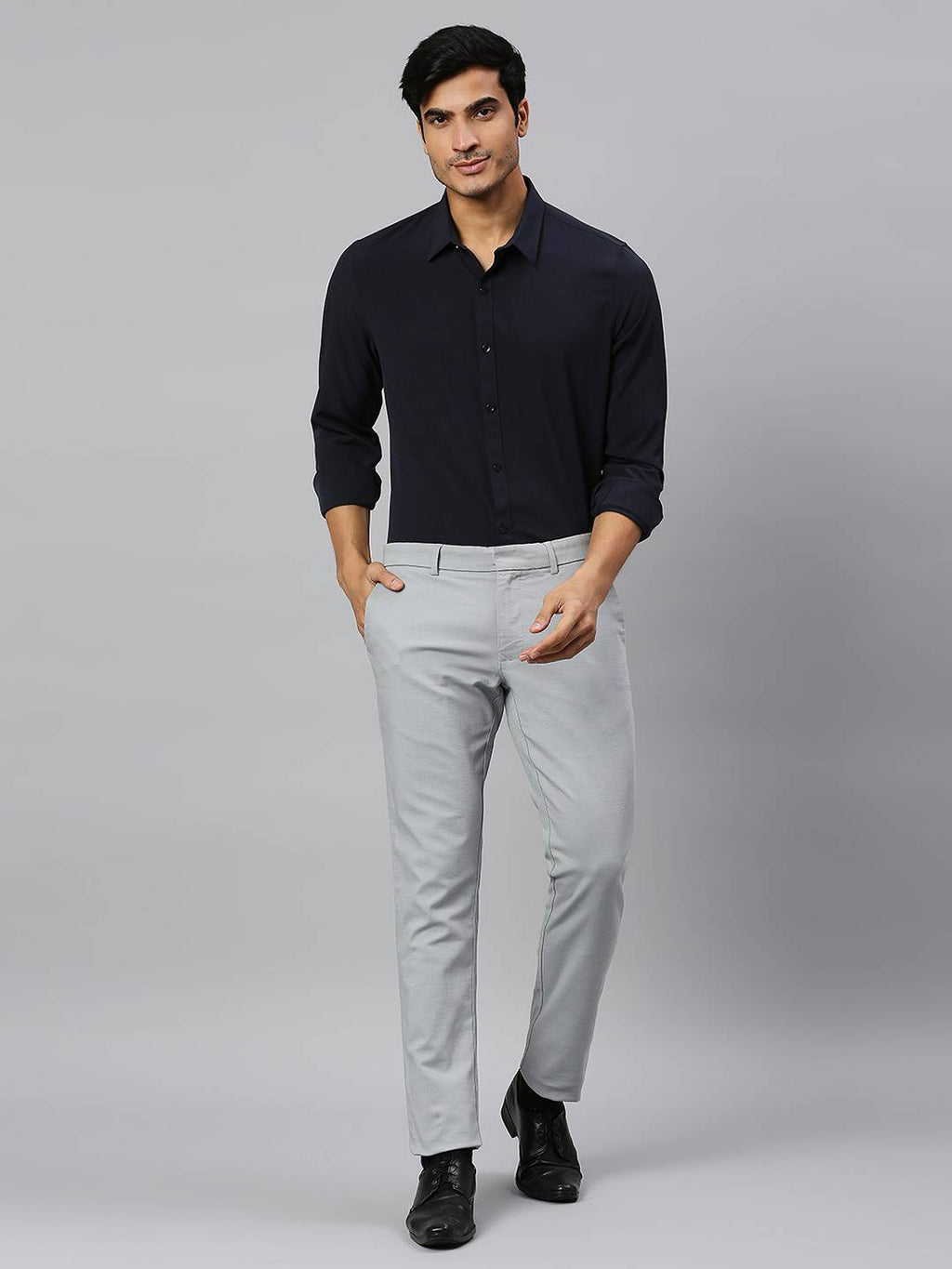 Thomas Scott Men Classic Slim Fit 4 Way Stretch Spread Collar Casual Shirt