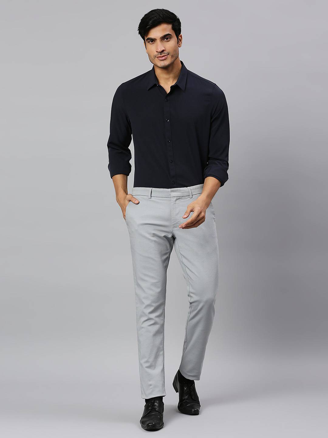 Thomas Scott Men Classic Slim Fit 4 Way Stretch Spread Collar Casual Shirt