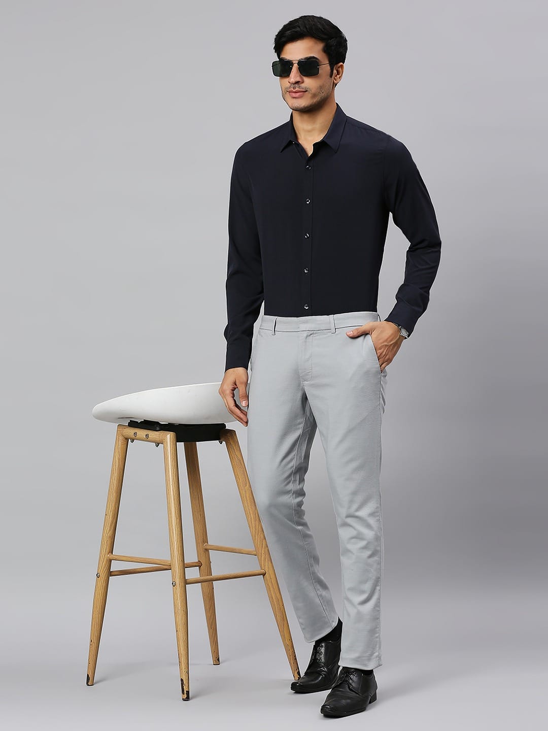 Thomas Scott Men Classic Slim Fit 4 Way Stretch Spread Collar Casual Shirt