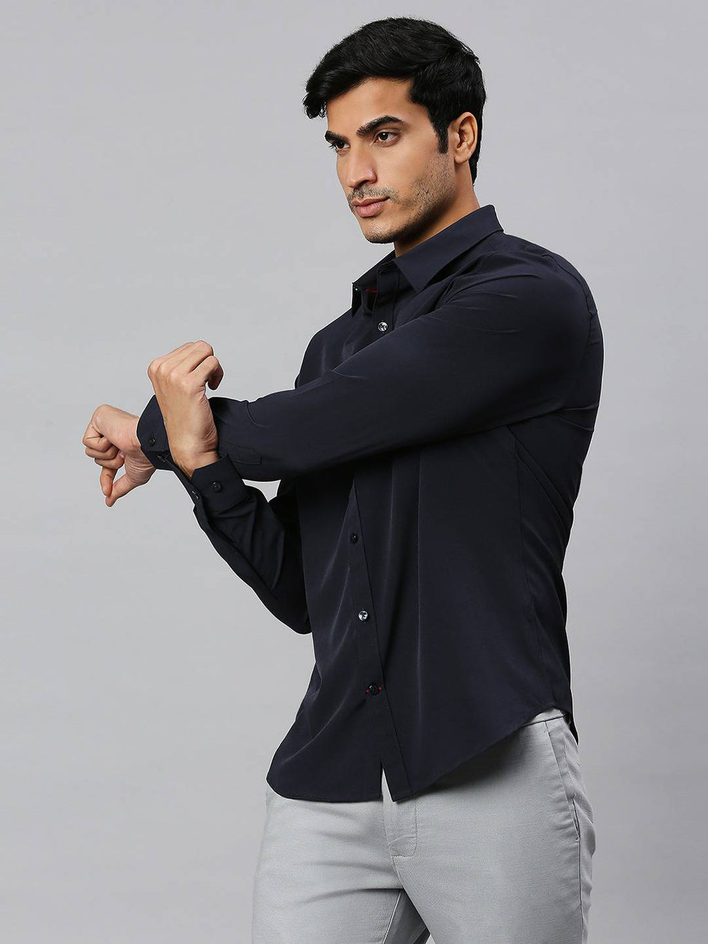 Thomas Scott Men Classic Slim Fit 4 Way Stretch Spread Collar Casual Shirt