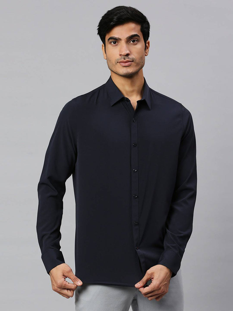 Thomas Scott Men Classic Slim Fit 4 Way Stretch Spread Collar Casual Shirt