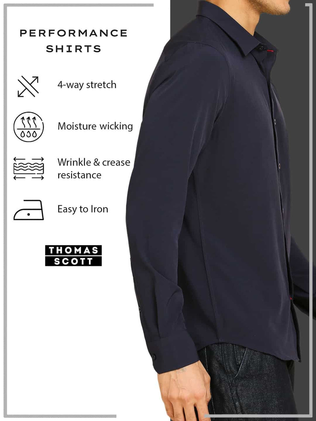 Thomas Scott Men Classic Slim Fit 4 Way Stretch Spread Collar Casual Shirt