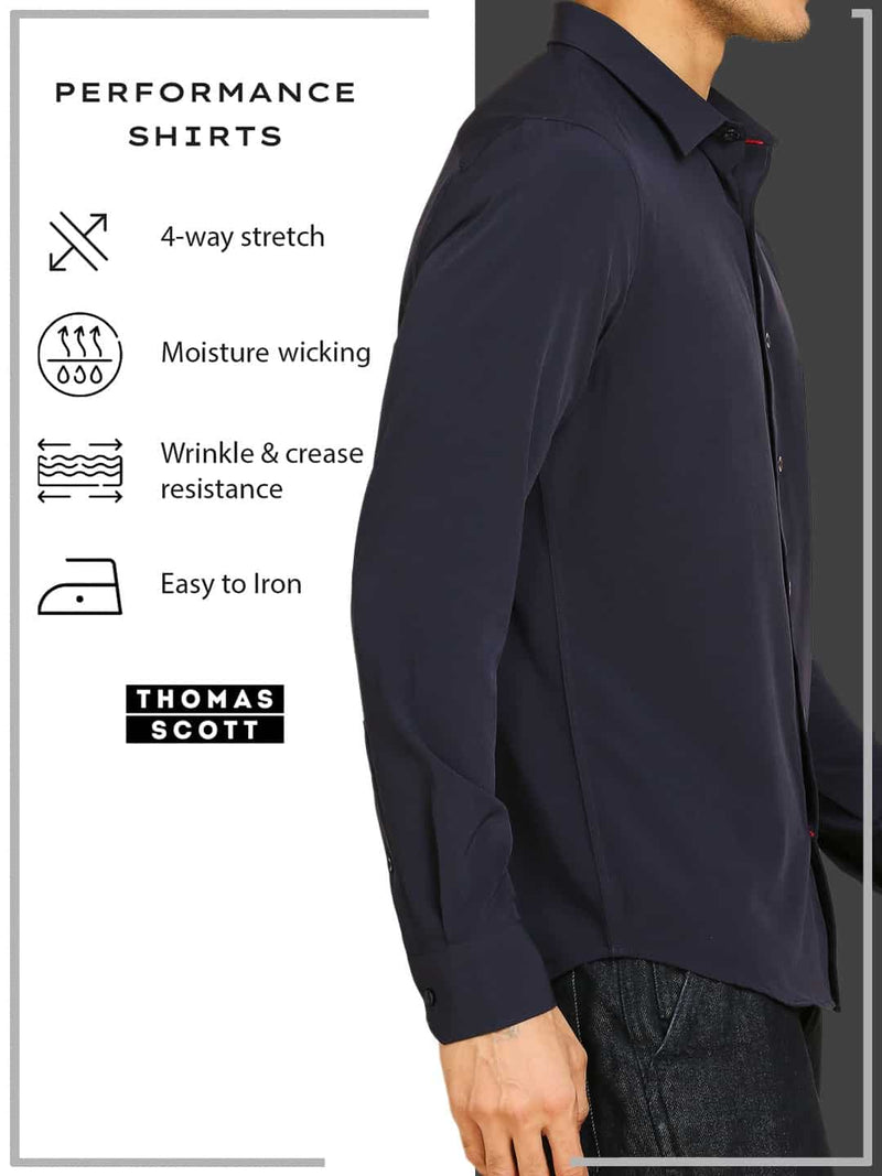 Thomas Scott Men Classic Slim Fit 4 Way Stretch Spread Collar Casual Shirt