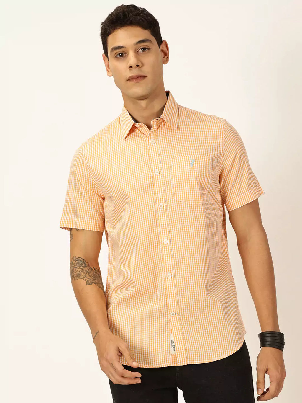 Thomas Scott Men Standard Slim Fit Checked Pure Cotton Casual Shirt