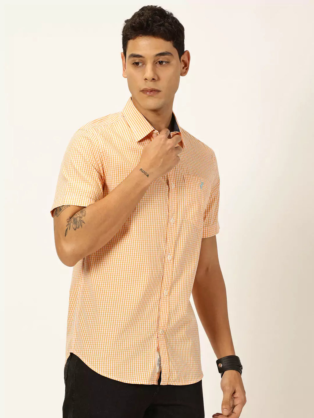Thomas Scott Men Standard Slim Fit Checked Pure Cotton Casual Shirt