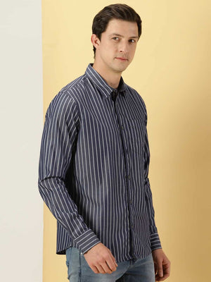 Thomas Scott Men Standard Slim Fit Vertical Striped Cotton Casual Shirt