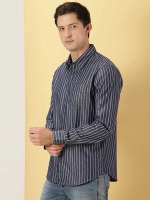 Thomas Scott Men Standard Slim Fit Vertical Striped Cotton Casual Shirt