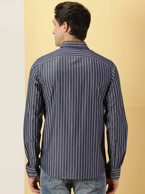 Thomas Scott Men Standard Slim Fit Vertical Striped Cotton Casual Shirt