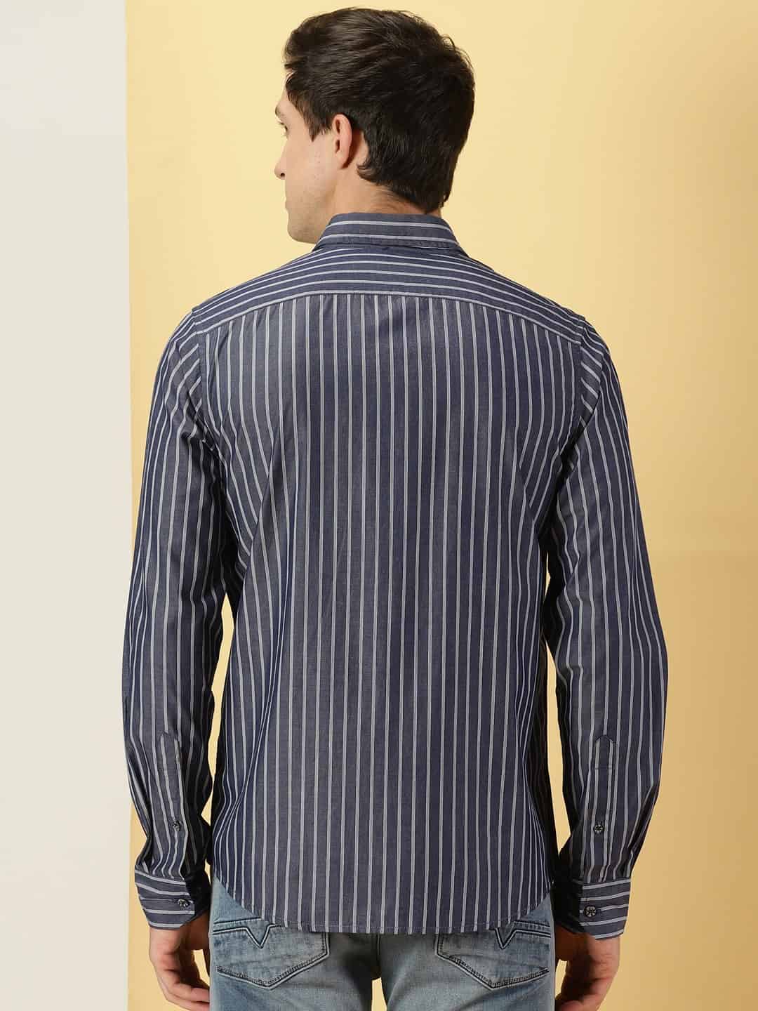 Thomas Scott Men Standard Slim Fit Vertical Striped Cotton Casual Shirt