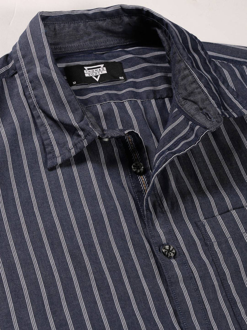 Thomas Scott Men Standard Slim Fit Vertical Striped Cotton Casual Shirt
