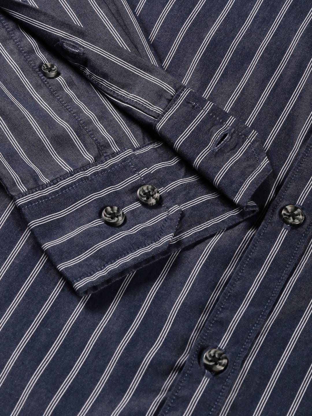 Thomas Scott Men Standard Slim Fit Vertical Striped Cotton Casual Shirt