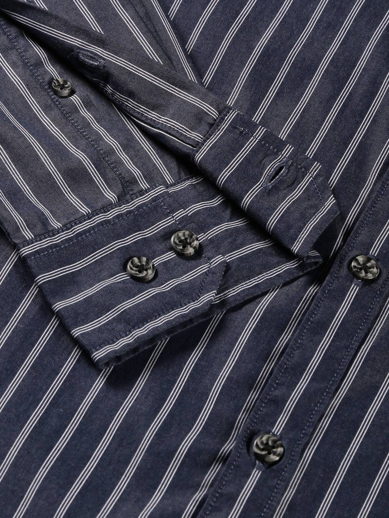 Thomas Scott Men Standard Slim Fit Vertical Striped Cotton Casual Shirt