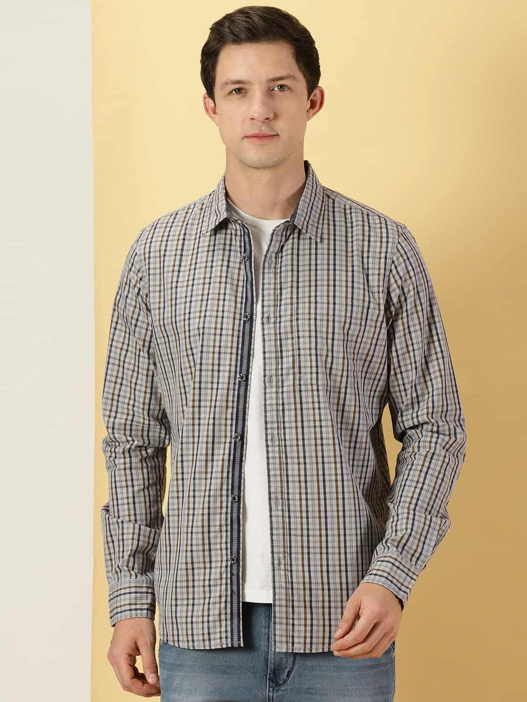 Thomas Scott Men Classic Slim Fit Tartan Checks Cotton Casual Shirt