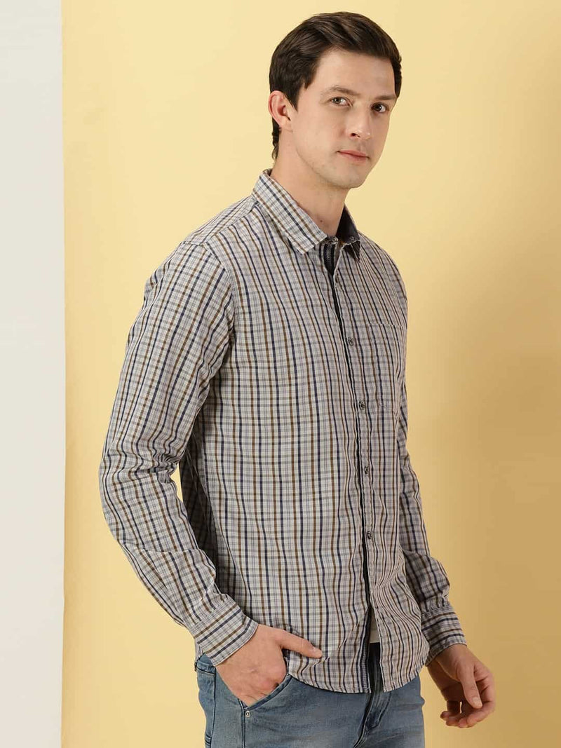 Thomas Scott Men Classic Slim Fit Tartan Checks Cotton Casual Shirt