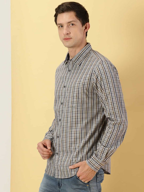 Thomas Scott Men Classic Slim Fit Tartan Checks Cotton Casual Shirt