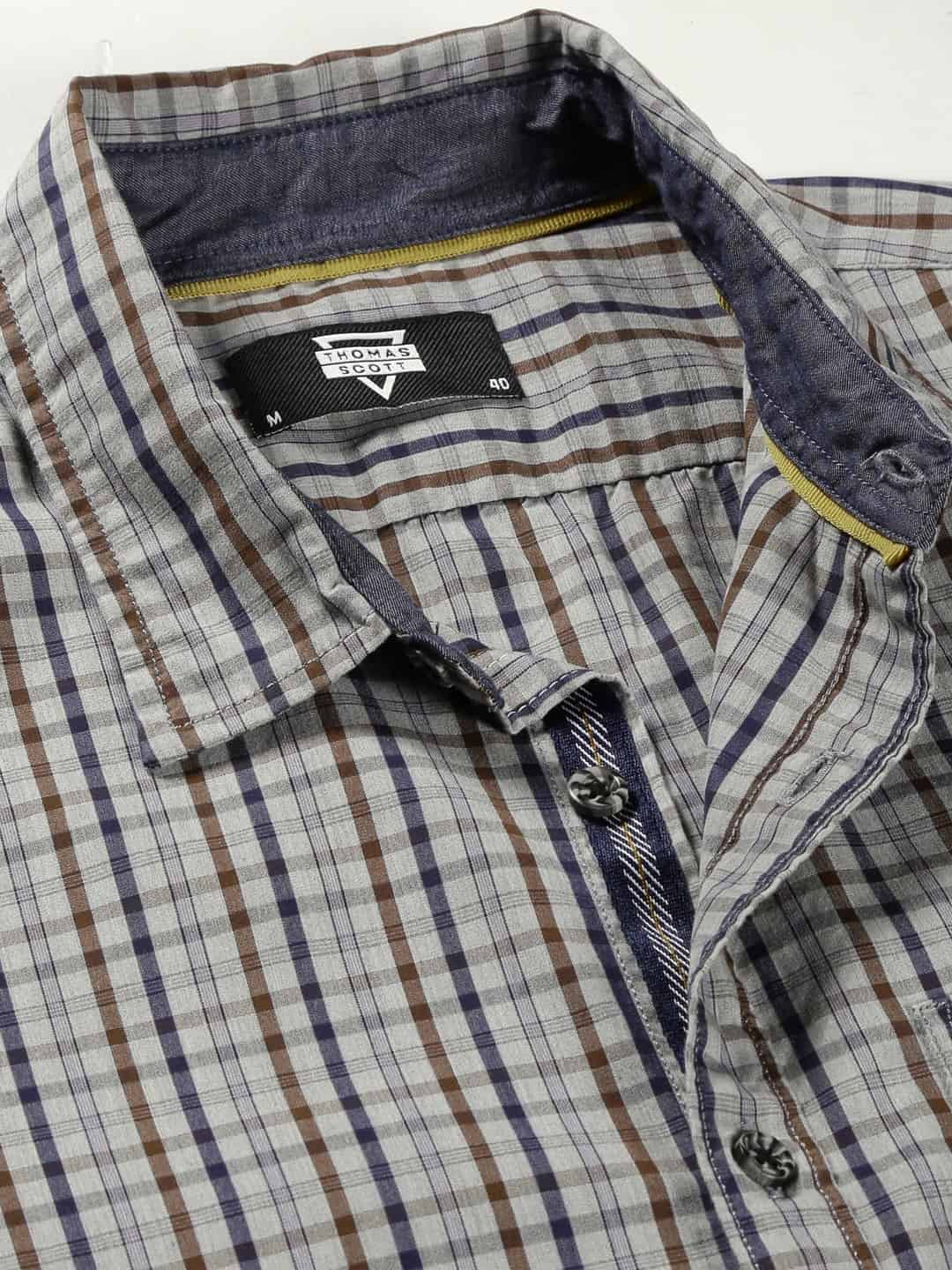 Thomas Scott Men Classic Slim Fit Tartan Checks Cotton Casual Shirt