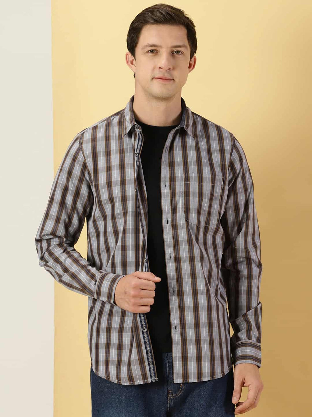 Thomas Scott Men Classic Slim Fit Tartan Checked Pure Cotton Casual Shirt