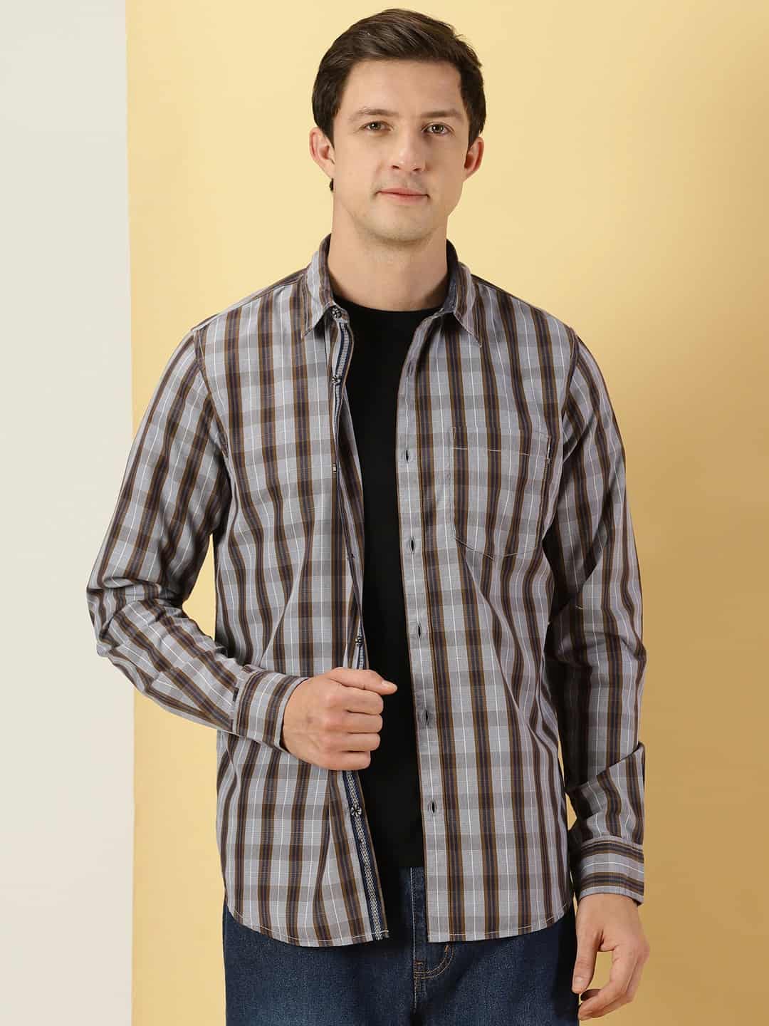 Thomas Scott Men Classic Slim Fit Tartan Checked Pure Cotton Casual Shirt