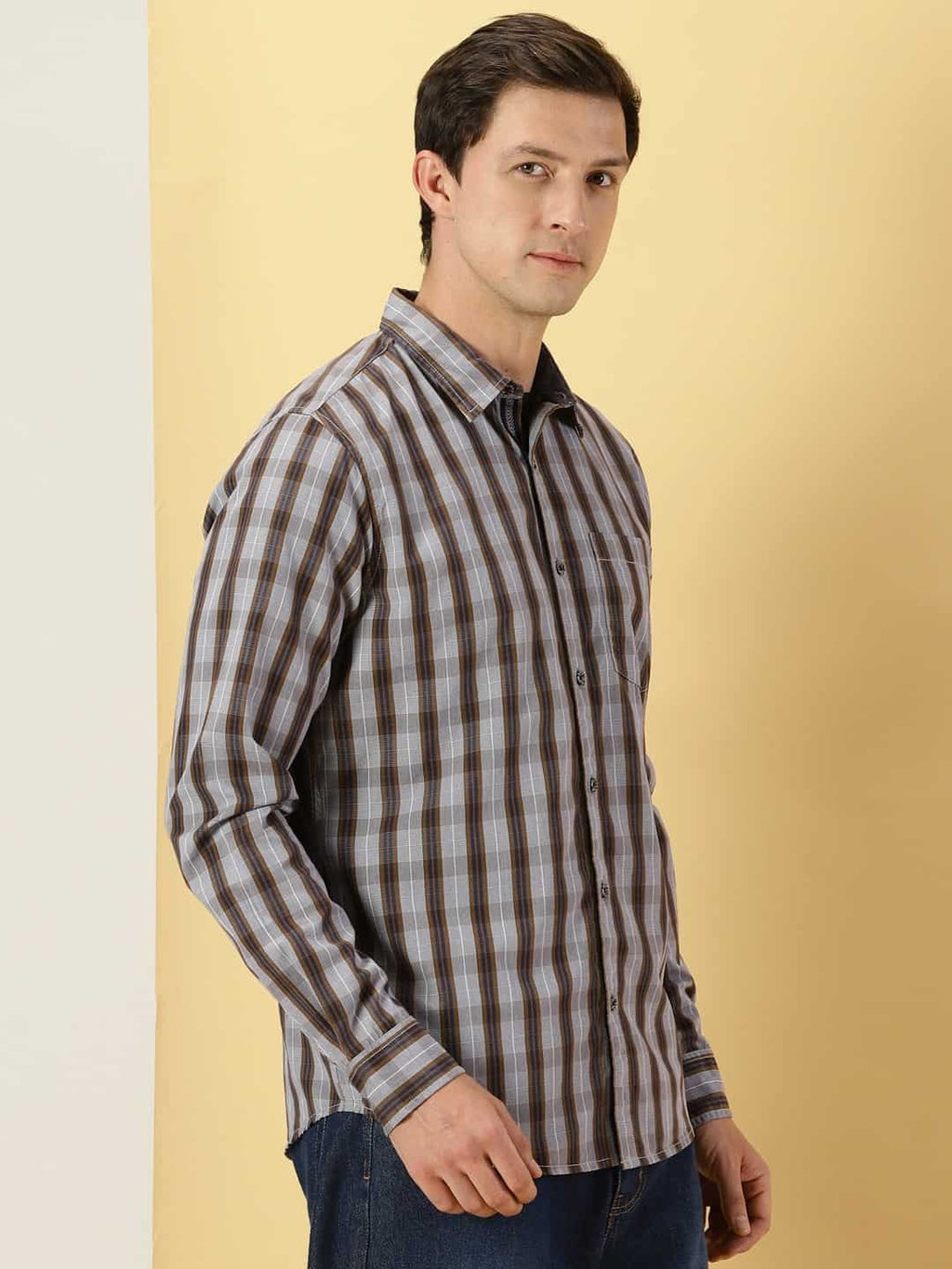Thomas Scott Men Classic Slim Fit Tartan Checked Pure Cotton Casual Shirt