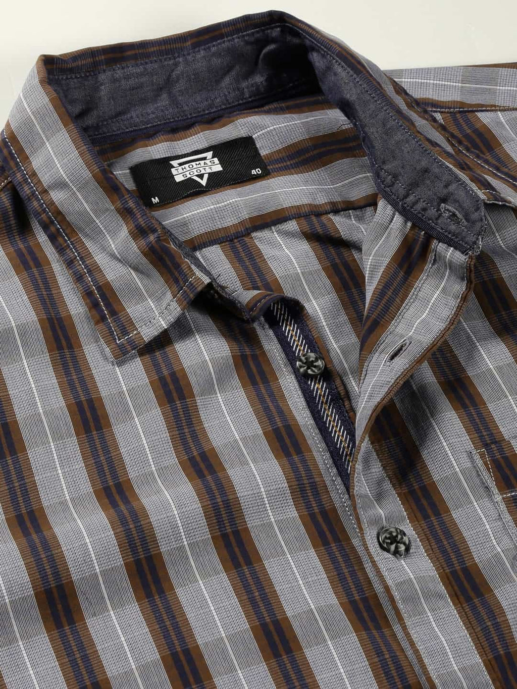 Thomas Scott Men Classic Slim Fit Tartan Checked Pure Cotton Casual Shirt
