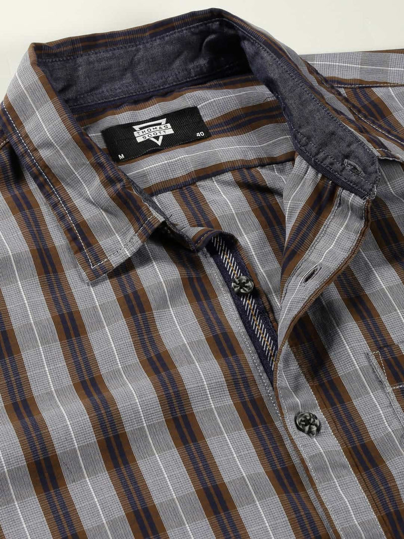 Thomas Scott Men Classic Slim Fit Tartan Checked Pure Cotton Casual Shirt