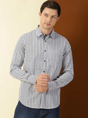 Thomas Scott Men Classic Slim Fit Grid Tattersall Checks Pure Cotton Casual Shirt